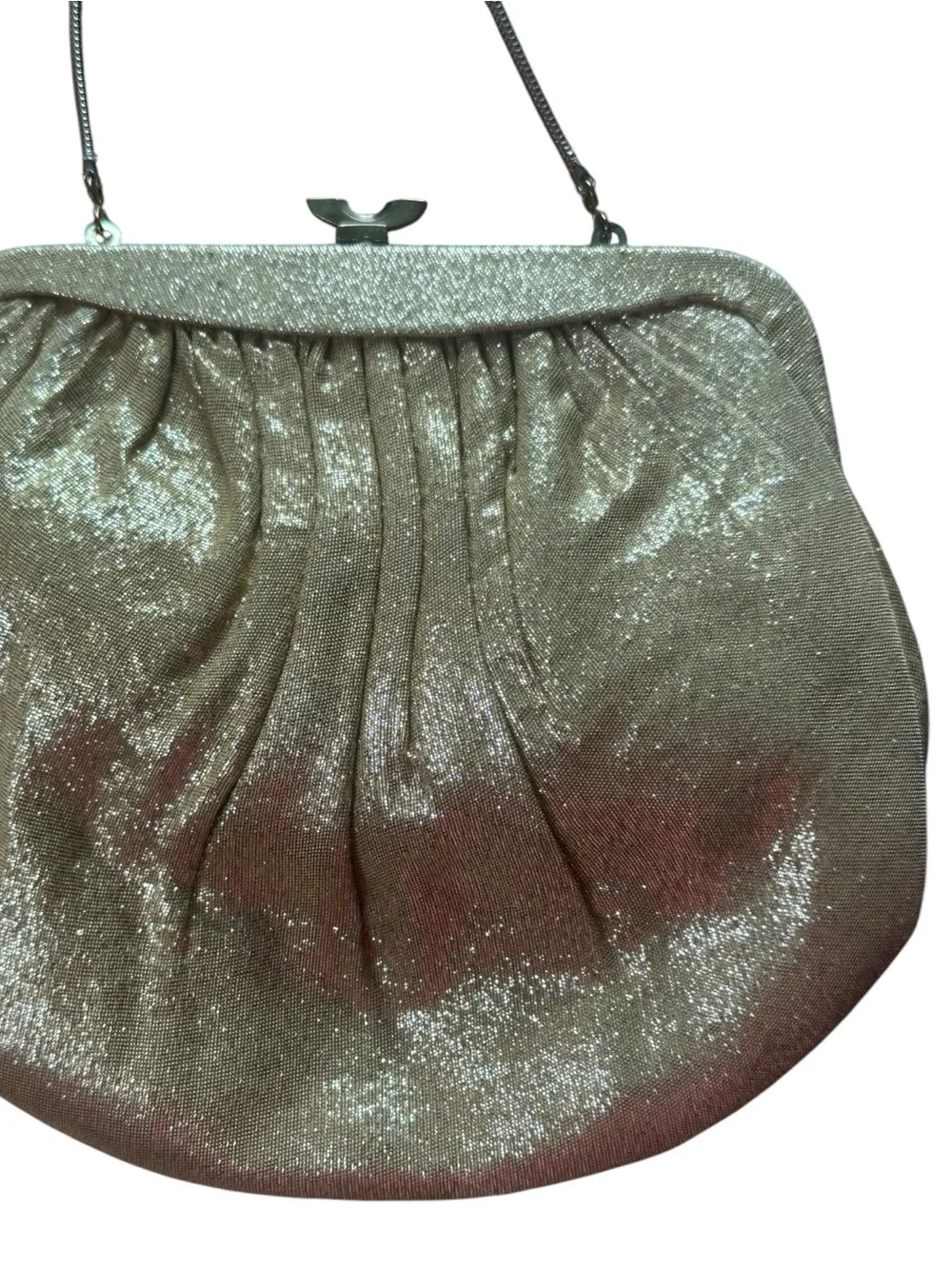 Vintage Gold Metallic Evening Bag Purse Clutch Chain Handle Formal Mid Century